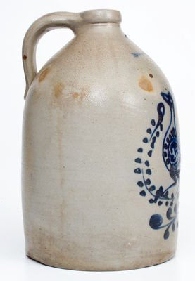 Two-Gallon W. ROBERTS. BINGHAMTON NY Stoneware Jug w/ Cobalt Bird Decoration
