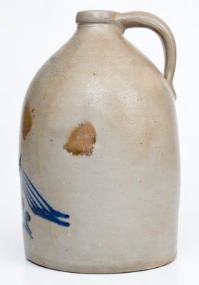 Two-Gallon W. ROBERTS. BINGHAMTON NY Stoneware Jug w/ Cobalt Bird Decoration