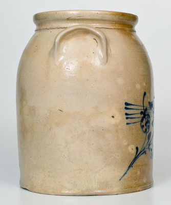 Two-Gallon W. ROBERTS. BINGHAMTON NY Stoneware Jar w/ Cobalt Bird Decoration