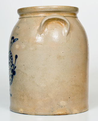 Two-Gallon W. ROBERTS. BINGHAMTON NY Stoneware Jar w/ Cobalt Bird Decoration