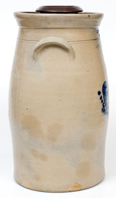 Five-Gallon S. HART & SON / FULTON Stoneware Churn w/ Cobalt Bird Decoration