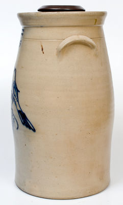 Five-Gallon S. HART & SON / FULTON Stoneware Churn w/ Cobalt Bird Decoration