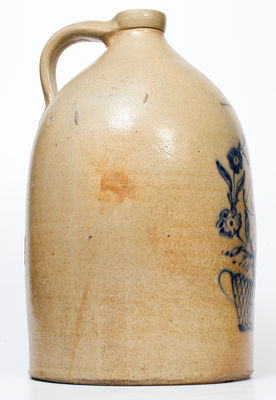 Rare WHITES UTICA 1865 Stoneware Jug with Elaborate Cobalt Flowering Basket Decoration