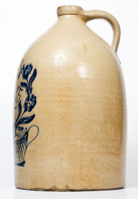 Rare WHITES UTICA 1865 Stoneware Jug with Elaborate Cobalt Flowering Basket Decoration