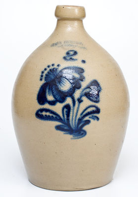 2 Gal. JOHN BURGER / ROCHESTER Stoneware Jug w/ Floral Design