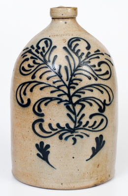 EDMANDS & CO. (Charlestown, MA) Stoneware Jug w/ Elaborate Slip-Trailed Decoration