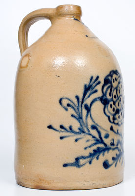 N. A. WHITE & CO. / BINGHAMTON Stoneware Jug w/ Elaborate Slip-Trailed Floral Decoration