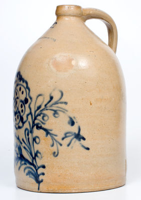 N. A. WHITE & CO. / BINGHAMTON Stoneware Jug w/ Elaborate Slip-Trailed Floral Decoration