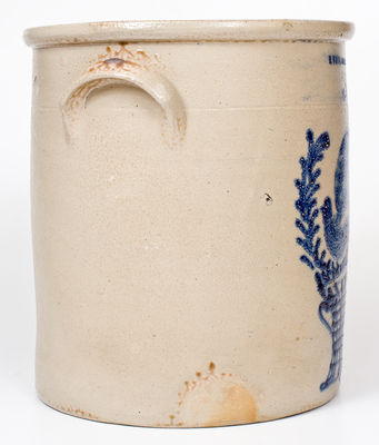Rare Five-Gallon N. WHITE. & CO. BINGHAMTON Stoneware Crock w/ Cobalt Bird in Urn Decoration