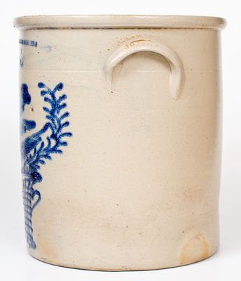 Rare Five-Gallon N. WHITE. & CO. BINGHAMTON Stoneware Crock w/ Cobalt Bird in Urn Decoration