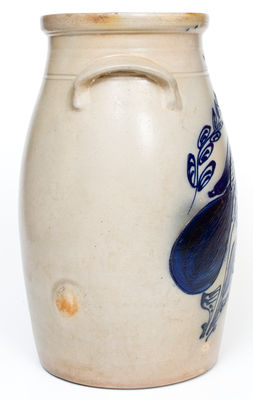 Six-Gallon N.A. WHITE & SON, / UTICA, N.Y. Stoneware Churn w/ Paddletail Bird Decoration