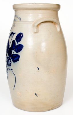 Six-Gallon N.A. WHITE & SON, / UTICA, N.Y. Stoneware Churn w/ Paddletail Bird Decoration