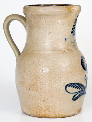 Rare F. STETZENMEYER & G. GOETZMAN / ROCHESTER, NY Stoneware Pitcher with Elaborate Slip-Trailing