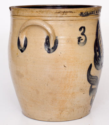 Fine 3 Gal. N. CLARK & CO. / LYONS, New York Stoneware Jar with Bold Floral Decoration