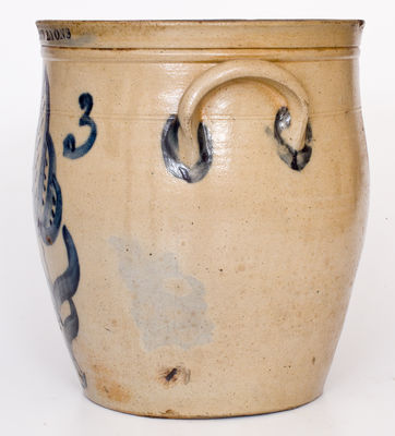 Fine 3 Gal. N. CLARK & CO. / LYONS, New York Stoneware Jar with Bold Floral Decoration