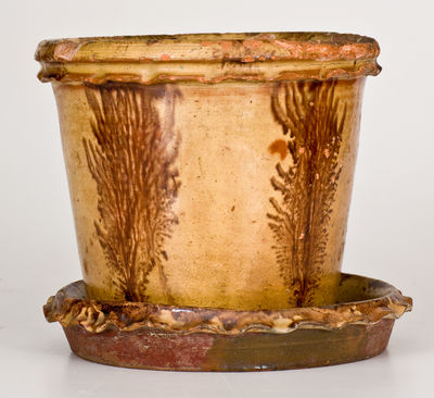 Rare Mocha-Decorated Redware Flowerpot, possibly John Bell, Waynesboro, PA