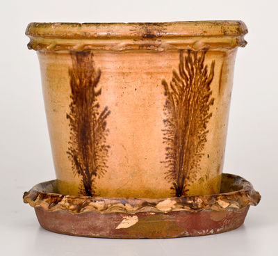 Rare Mocha-Decorated Redware Flowerpot, possibly John Bell, Waynesboro, PA
