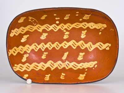 Fine Large-Sized Philadelphia Redware Loaf Dish w/ Elaborate Slip Decoration, early 19th century