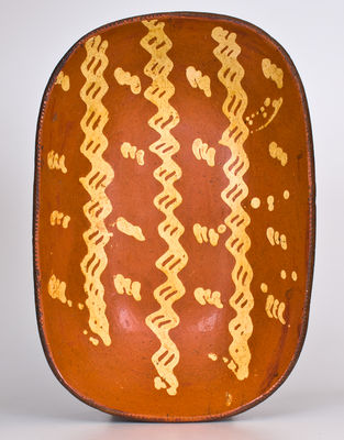 Fine Large-Sized Philadelphia Redware Loaf Dish w/ Elaborate Slip Decoration, early 19th century