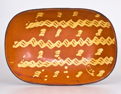 Fine Large-Sized Philadelphia Redware Loaf Dish w/ Elaborate Slip Decoration, early 19th century