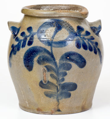 H.C. SMITH / ALEXA / D.C. Stoneware Jar w/ Cobalt Floral Decoration (Alexandria, Virginia)