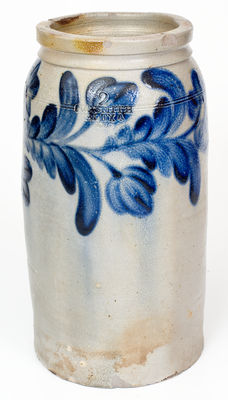 Fine H.C. SMITH / ALEXA. / D.C. Stoneware Jar w/ Elaborate Cobalt Floral Decoration (Alexandria, VA)