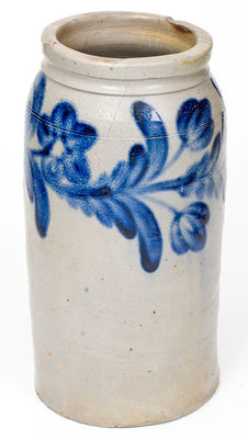 Fine H.C. SMITH / ALEXA. / D.C. Stoneware Jar w/ Elaborate Cobalt Floral Decoration (Alexandria, VA)