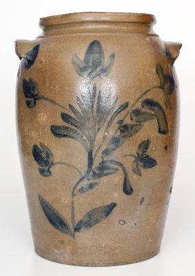 Three-Gallon Virginia Stoneware Jar with Elaborate Cobalt Floral Decoration
