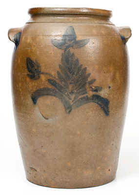 Three-Gallon Virginia Stoneware Jar with Elaborate Cobalt Floral Decoration