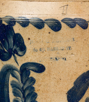 Extremely Rare 4 Gal. Remmey, Philadelphia Stoneware Water Cooler with JOHN G. HOPKINS Advertising