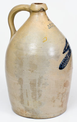 Fine 4 Gal. C. W. BRAUN / BUFFALO, NY Stoneware Jug w/ Elaborate Slip-Trailed Bird Decoration