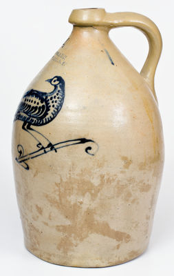 Fine 4 Gal. C. W. BRAUN / BUFFALO, NY Stoneware Jug w/ Elaborate Slip-Trailed Bird Decoration