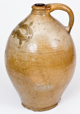 Rare Brown-Decorated Stoneware Jug by Warne & Letts (South Amboy) or Thomas Commeraw (Manhattan)