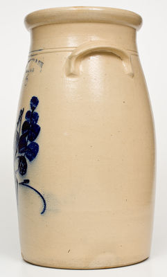 N.A. WHITE & SON, / UTICA, N.Y. Six-Gallon Stoneware Churn w/ Cobalt Paddletail Bird