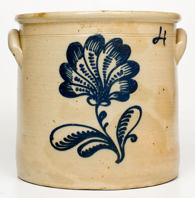 4 Gal. T. HARRINGTON / LYONS Stoneware Crock with Slip-Trailed Floral Decoration