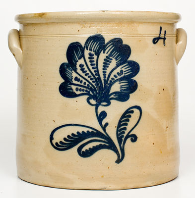 4 Gal. T. HARRINGTON / LYONS Stoneware Crock with Slip-Trailed Floral Decoration