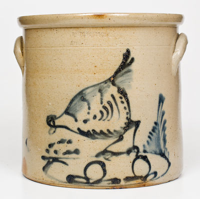 3 Gal. RIEDINGER & CAIRE / POUGHKEEPSIE, NY Stoneware Crock w/ Pecking Chicken Decoration