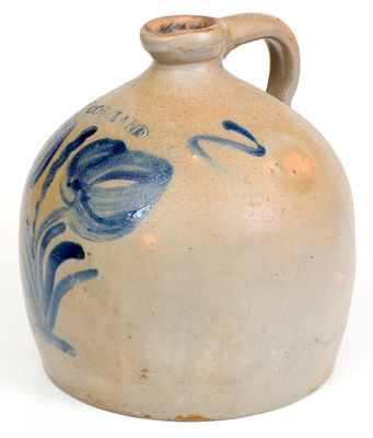 CORTLAND, NY Stoneware Syrup Jug with Cobalt Floral Decoration