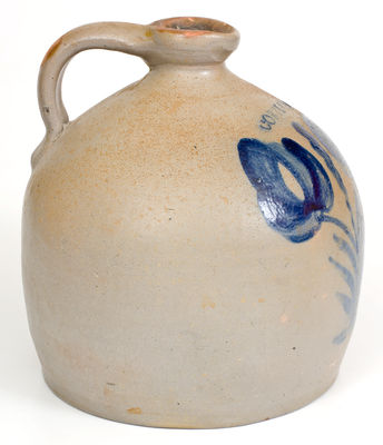 CORTLAND, NY Stoneware Syrup Jug with Cobalt Floral Decoration