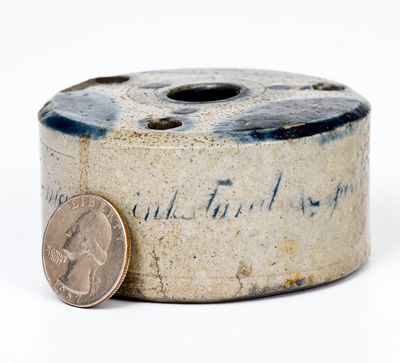 Unusual Decorated Stoneware Inkwell with Incised 