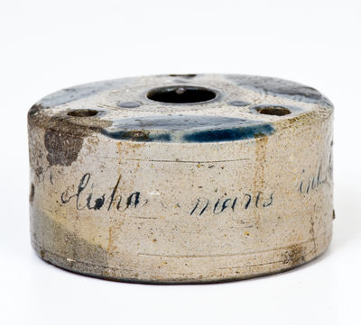 Unusual Decorated Stoneware Inkwell with Incised 