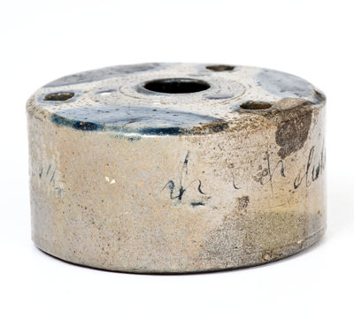 Unusual Decorated Stoneware Inkwell with Incised 