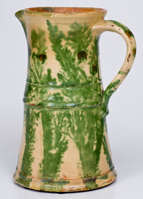 Rare Mocha-Decorated Redware Pitcher by Emanuel Duschek, Rediscovered Potter of Chicago, circa 1900