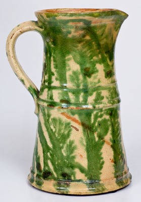 Rare Mocha-Decorated Redware Pitcher by Emanuel Duschek, Rediscovered Potter of Chicago, circa 1900