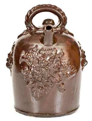 Albany-Slip-Glazed Ohio Stoneware Harvest Jug with Elaborate Applied Decoration