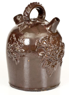 Albany-Slip-Glazed Ohio Stoneware Harvest Jug with Elaborate Applied Decoration