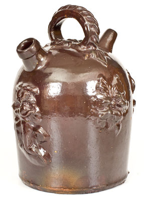 Albany-Slip-Glazed Ohio Stoneware Harvest Jug with Elaborate Applied Decoration
