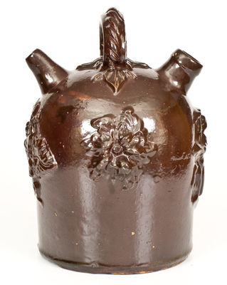 Albany-Slip-Glazed Ohio Stoneware Harvest Jug with Elaborate Applied Decoration