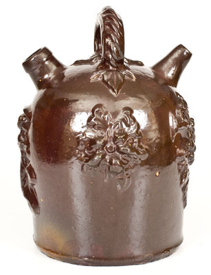 Albany-Slip-Glazed Ohio Stoneware Harvest Jug with Elaborate Applied Decoration