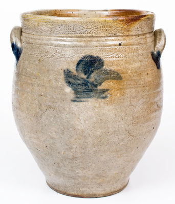 Three-Gallon Stoneware Jar w/ Coggled Designs, Old Bridge, NJ, probably Bissett Family, circa 1810 s